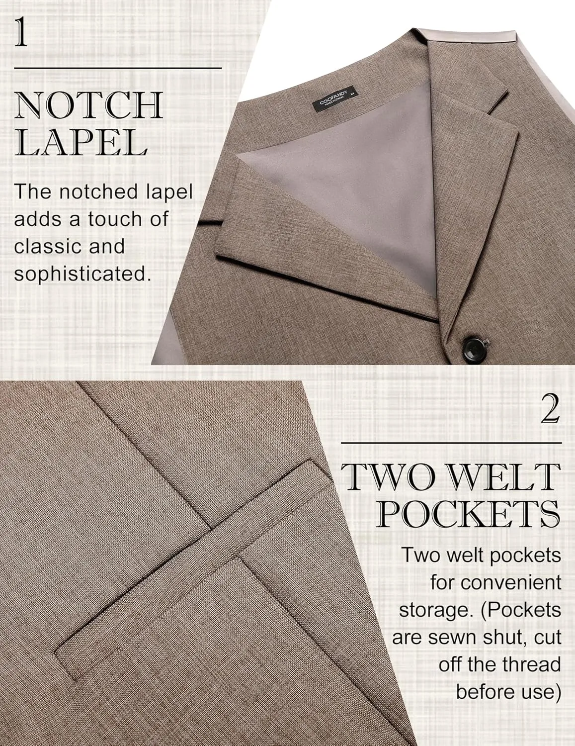 COOFANDY Men's Suit Vests Slim Fit Waistcoat Notch Lapel Casual Formal Vest