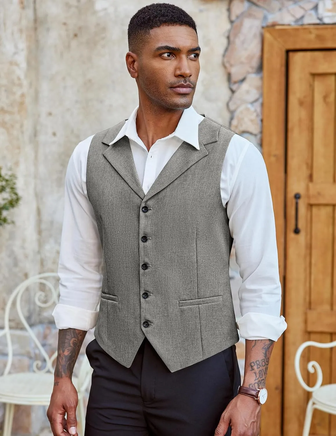 COOFANDY Men's Suit Vests Slim Fit Waistcoat Notch Lapel Casual Formal Vest