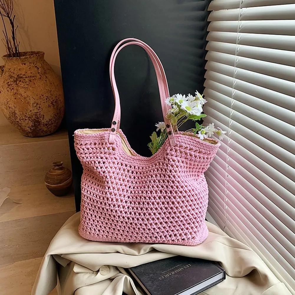 Crochet Mesh Boho Bag Straw Cross Body Purses Women Knit Woven Shoulder Tote Hobo Bags Summer Beach Handbag 2025