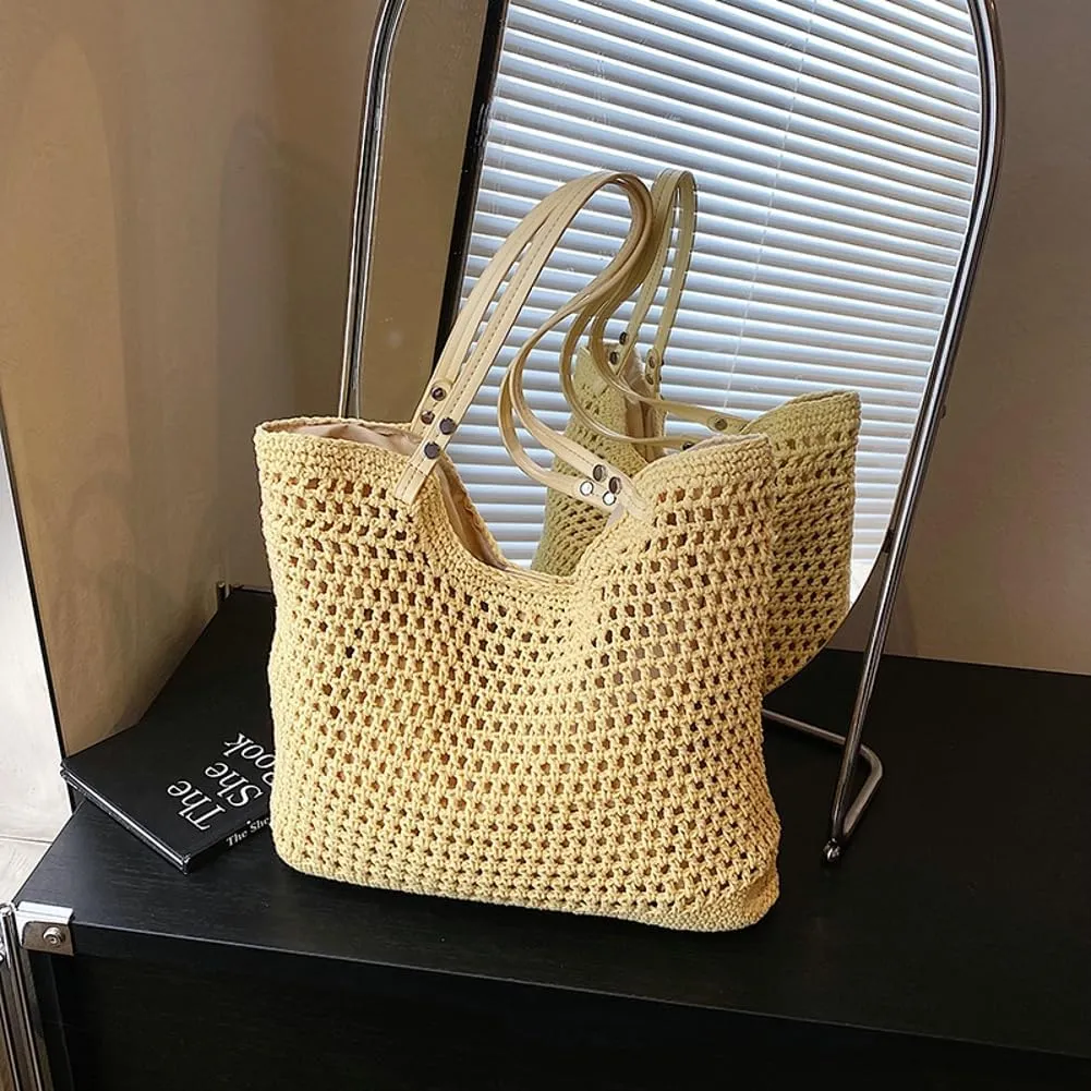 Crochet Mesh Boho Bag Straw Cross Body Purses Women Knit Woven Shoulder Tote Hobo Bags Summer Beach Handbag 2025