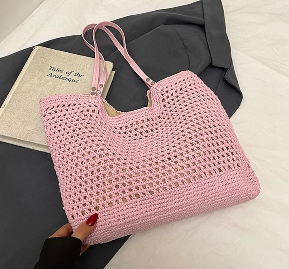 Crochet Mesh Boho Bag Straw Cross Body Purses Women Knit Woven Shoulder Tote Hobo Bags Summer Beach Handbag 2025