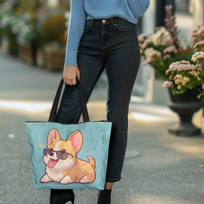 Cute Corgi Dog Women Tote Bag, Halloween Gothic Skull Butterfly Paper Handbag, Watercolor Cocount Tree Commute Bag