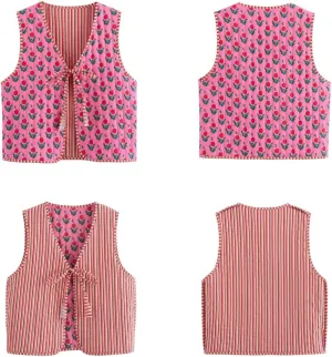 Cutecore Y2K Coquette Vests for Women Floral Aesthetic Cottagecore Sweater Kawaii Fairycore Clothing Cute Japanese Tops