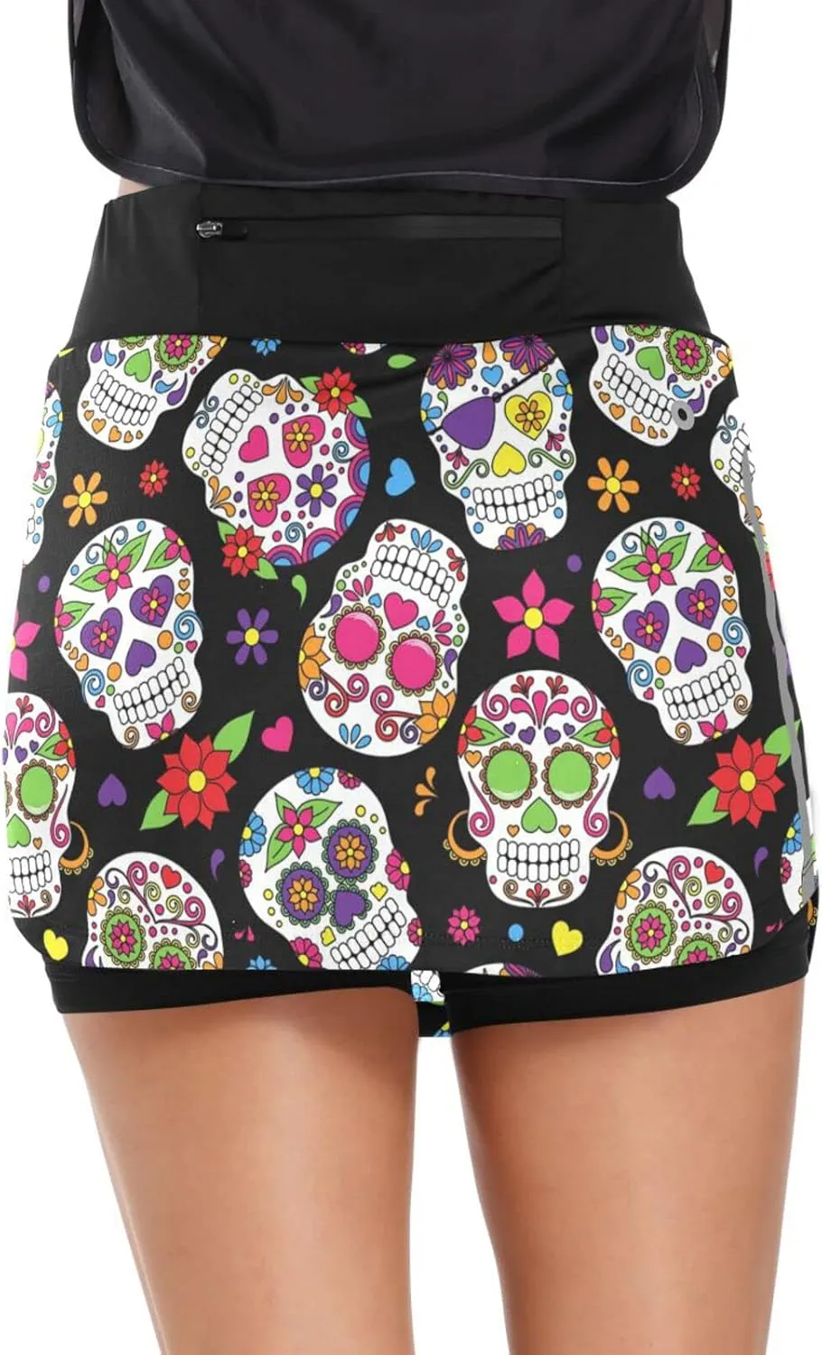 Day of The Dead Sugar Skull Woman Tennis Skirts with Pockets Hiking Running Workout Skorts Skirts