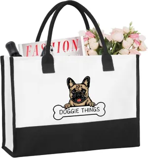 Doggie Things Canvas Tote Bag Canvas Beach Bag for Women,Dog Lovers Gifts for Women,Birthday Christmas Cute Gifts.