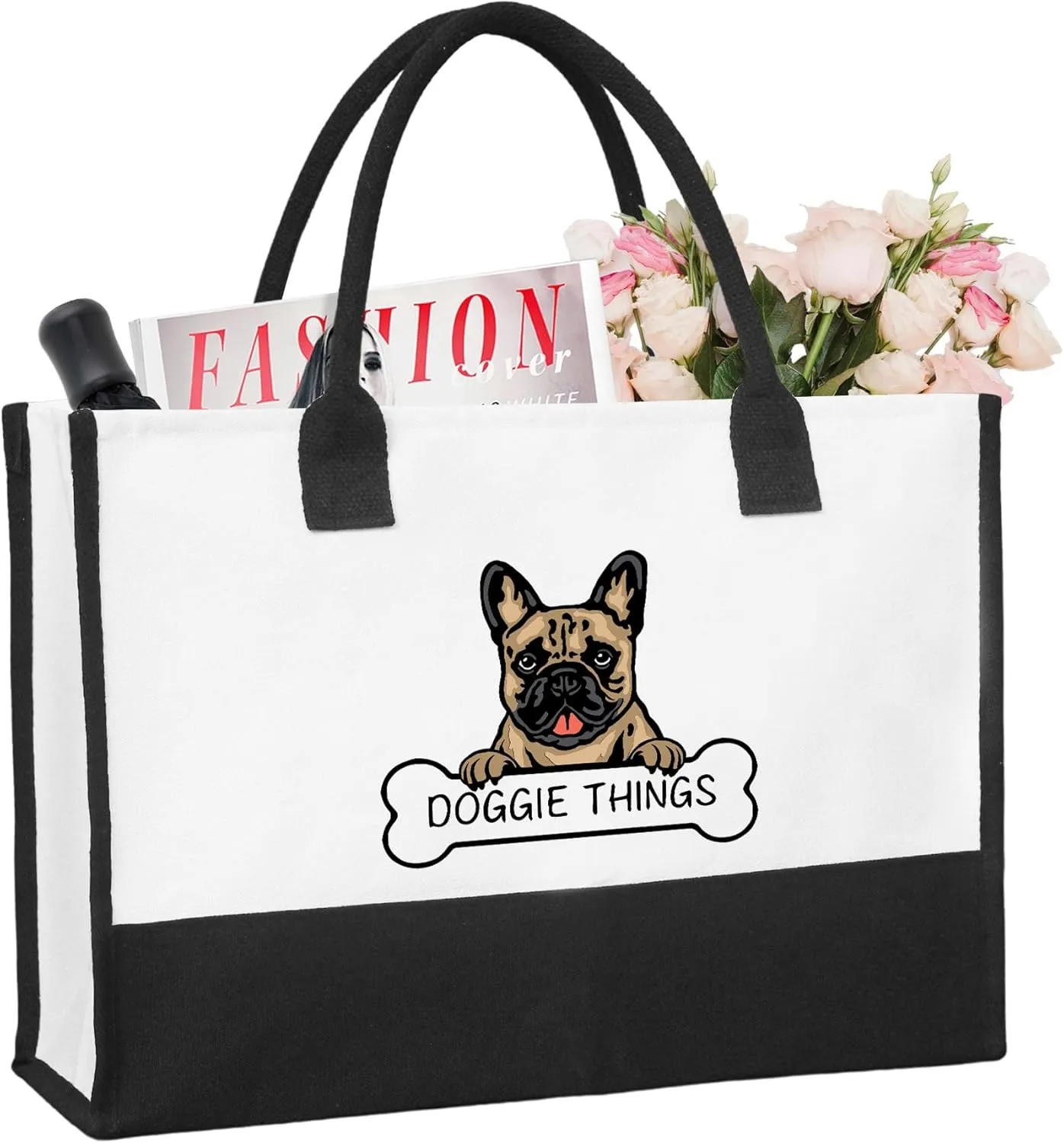 Doggie Things Canvas Tote Bag Canvas Beach Bag for Women,Dog Lovers Gifts for Women,Birthday Christmas Cute Gifts.