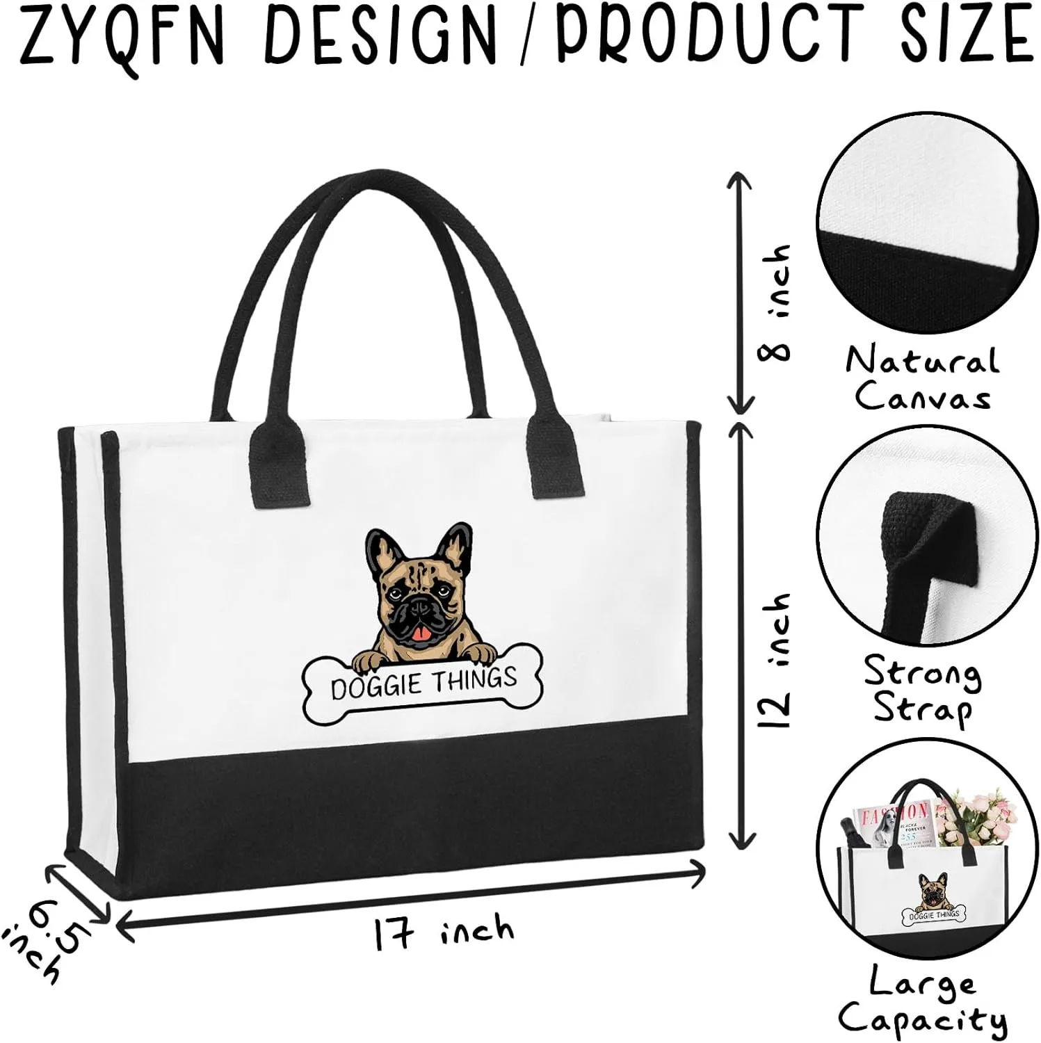 Doggie Things Canvas Tote Bag Canvas Beach Bag for Women,Dog Lovers Gifts for Women,Birthday Christmas Cute Gifts.