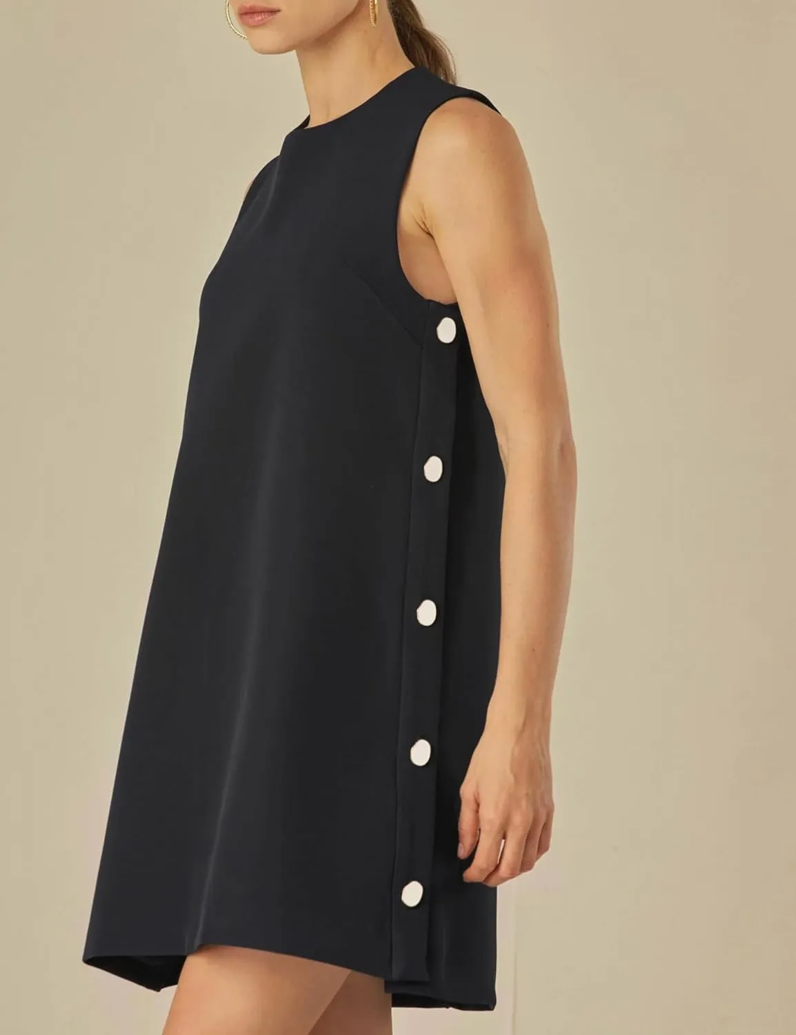 Dqbeng Women's Casual Mini Shift Dress Tunic A-Line Sleeveless Buttoned Summer Dresses with Back Zipper
