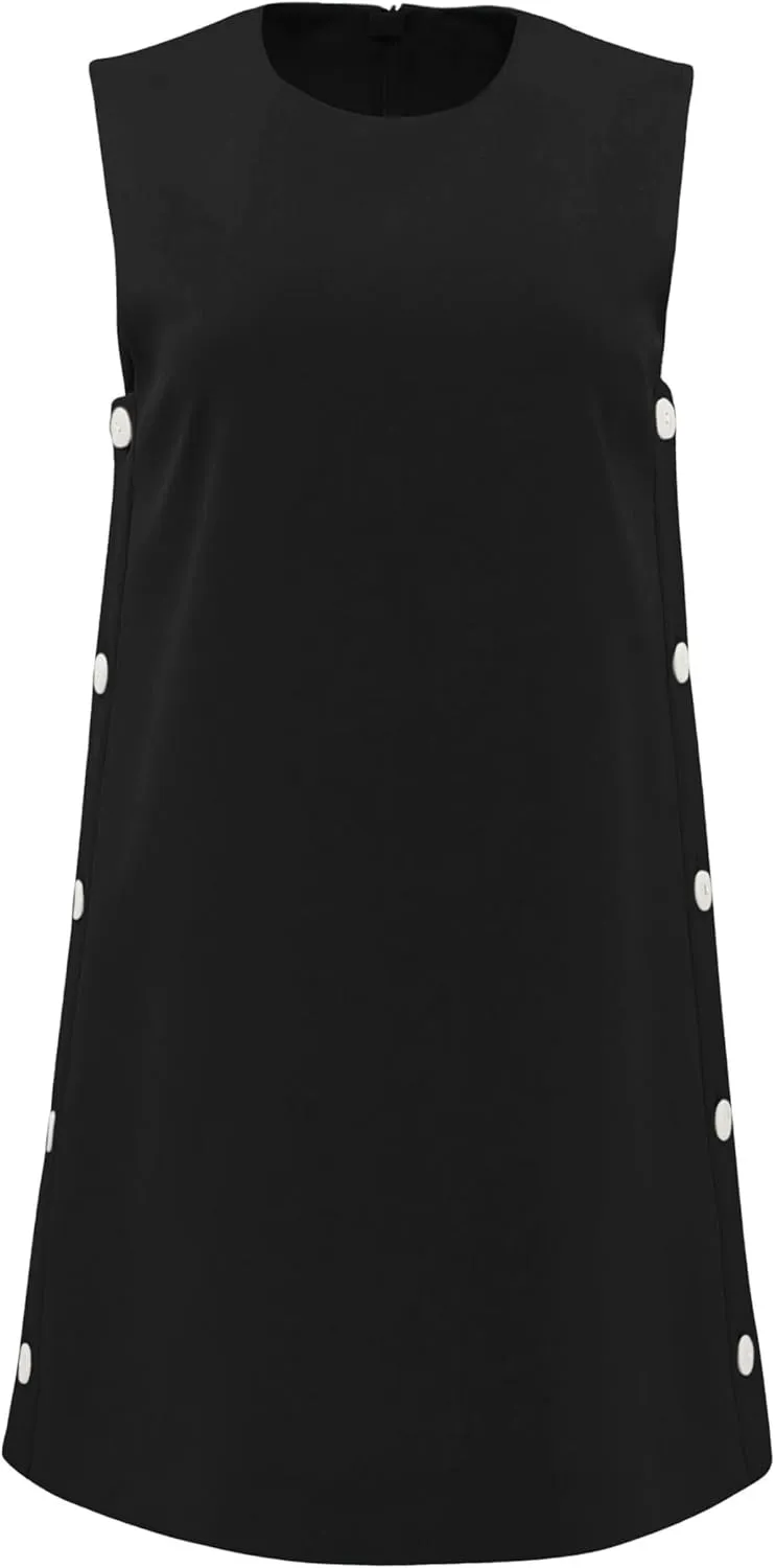 Dqbeng Women's Casual Mini Shift Dress Tunic A-Line Sleeveless Buttoned Summer Dresses with Back Zipper