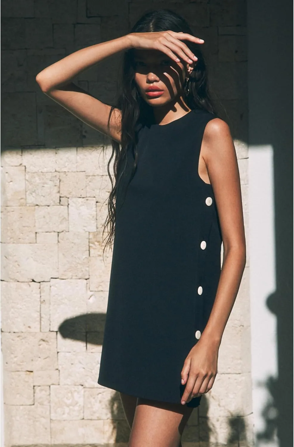 Dqbeng Women's Casual Mini Shift Dress Tunic A-Line Sleeveless Buttoned Summer Dresses with Back Zipper