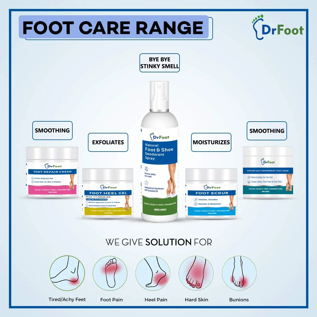 Dr Foot Foot Scrub with Tea Tree, Sweet Almond Oil | Exfoliator Dry Skin Remover, Softens for Thick Cracked Dry Heel Feet | Paraben Free - 100gm (Pack of 10)