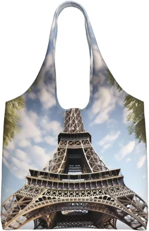 Eiffel Tower French Paris Monument Canvas Tote Bag Aesthetic Large Shoulder Bags Reusable Shopping Bags for Women Grocery Bag Purse