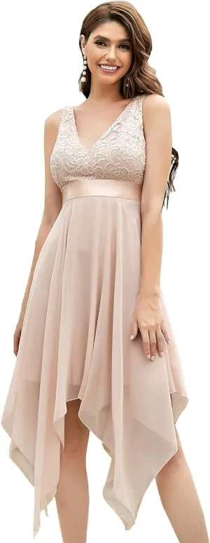 Ever-Pretty Women's Sexy V Neck Empire Waist Sleeveless Lace Chiffon Hi-Lo Cocktail Dress 00207-PH
