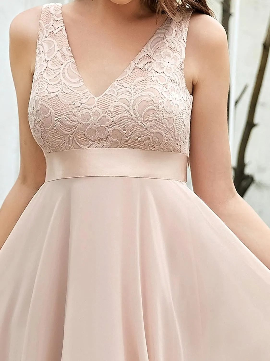 Ever-Pretty Women's Sexy V Neck Empire Waist Sleeveless Lace Chiffon Hi-Lo Cocktail Dress 00207-PH