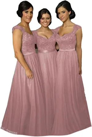 Fanciest Navy Blue Bridesmaid Dresses for Women Long Chiffon A Line Appliques Lace Formal Dress Maxi Prom Gowns