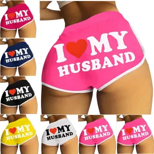 Firzero I Love My Husband Booty Shorts for Women Sexy High Waist Yoga Biker Shorts Soft Dance Hot Pants Butt Lifting Leggings