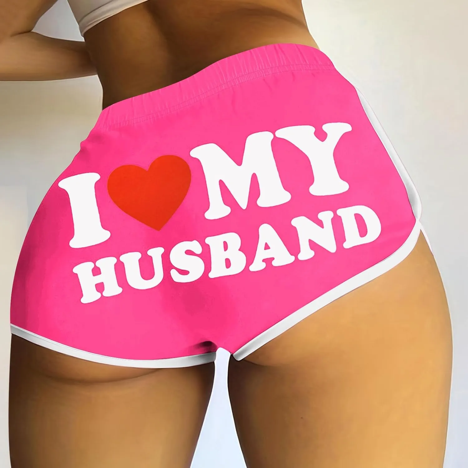 Firzero I Love My Husband Booty Shorts for Women Sexy High Waist Yoga Biker Shorts Soft Dance Hot Pants Butt Lifting Leggings
