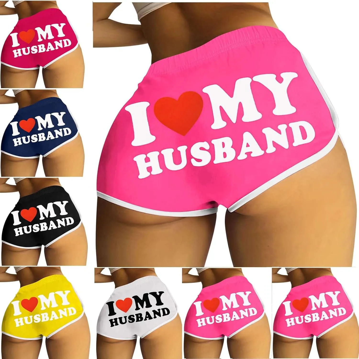 Firzero I Love My Husband Booty Shorts for Women Sexy High Waist Yoga Biker Shorts Soft Dance Hot Pants Butt Lifting Leggings