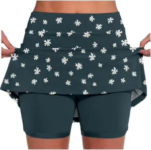 Floral Athletic Skorts for Women Cute Daisy Graphic Tennis Skirts with Shorts Lightweight High Waisted Yoga Skort Golf Skirt