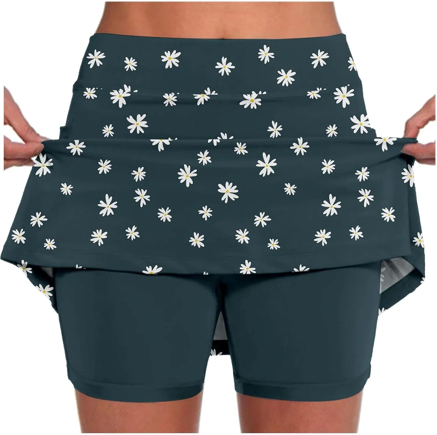 Floral Athletic Skorts for Women Cute Daisy Graphic Tennis Skirts with Shorts Lightweight High Waisted Yoga Skort Golf Skirt