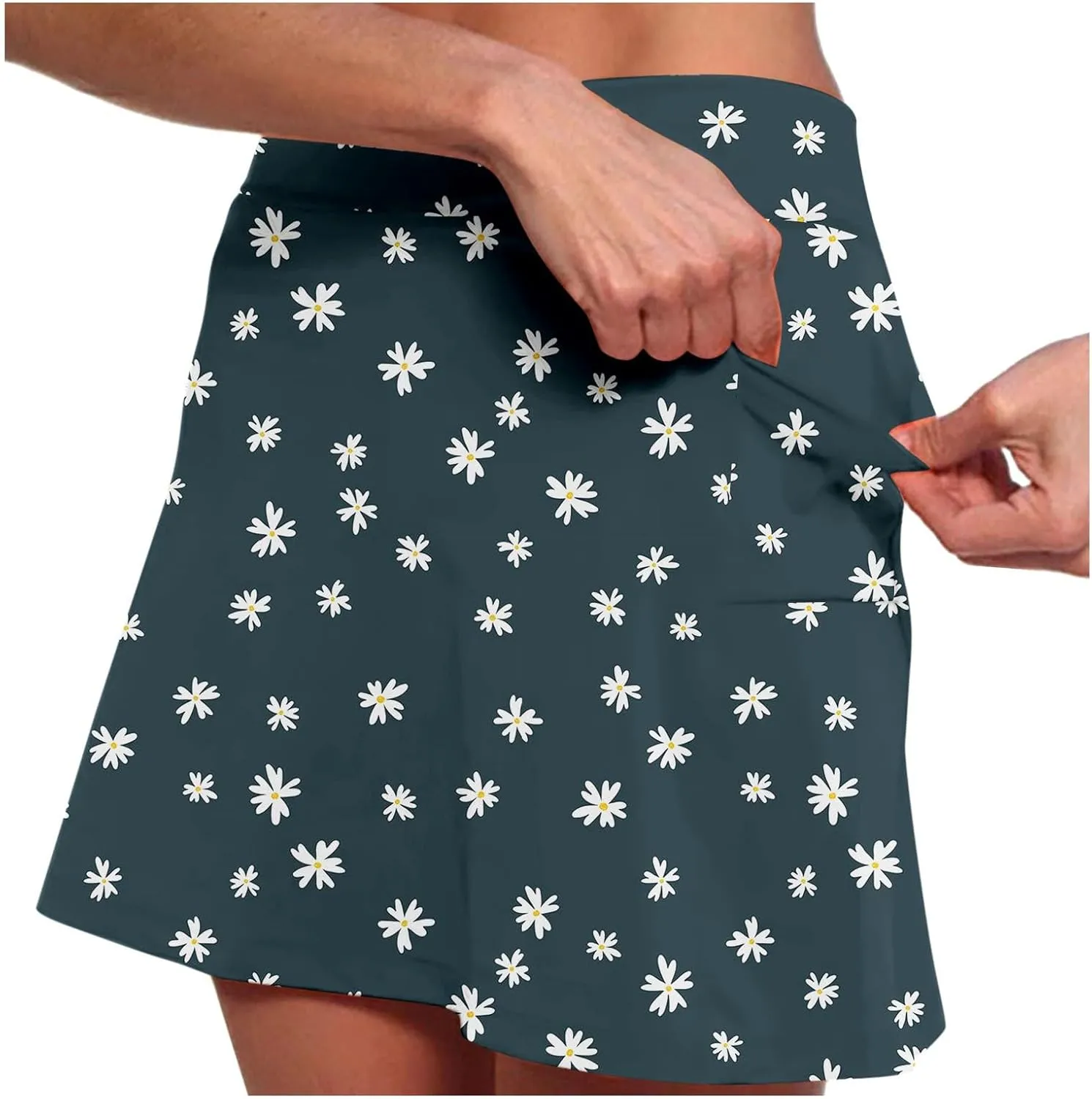 Floral Athletic Skorts for Women Cute Daisy Graphic Tennis Skirts with Shorts Lightweight High Waisted Yoga Skort Golf Skirt