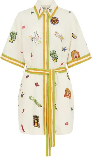 Floral Y2k Graffiti Graphic Mini Sundress for Women- Cute Colorful Short Sleeve Shirt Dress with A-Line Lace Up Detail