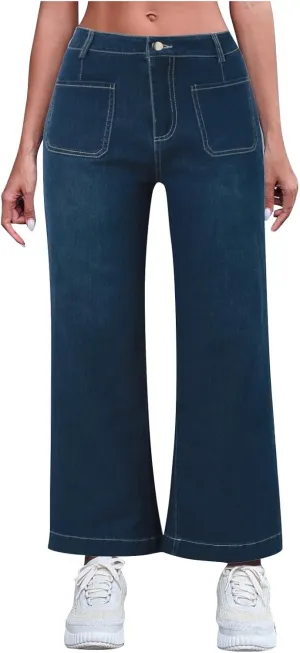 FZVYD Wide Leg Cropped Jeans for Women Trendy High Waisted Crossover Boyfriend Jeans Baggy Stretchy Denim Trousers 2024