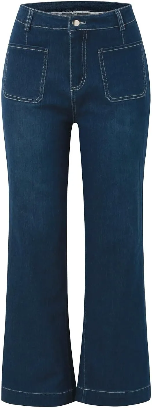 FZVYD Wide Leg Cropped Jeans for Women Trendy High Waisted Crossover Boyfriend Jeans Baggy Stretchy Denim Trousers 2024