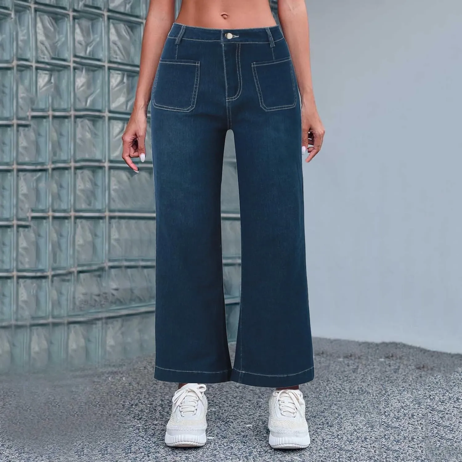 FZVYD Wide Leg Cropped Jeans for Women Trendy High Waisted Crossover Boyfriend Jeans Baggy Stretchy Denim Trousers 2024