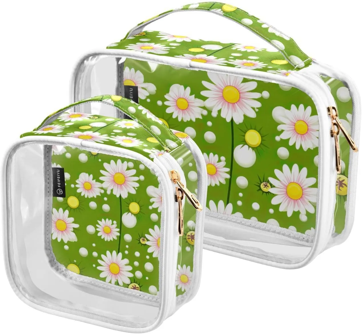 GAIGEO Pink Daisies on Green Lightweight Travel Toiletry Bag, Airport Toiletries Bag, Toiletry Bag for Woman, 2 Pack