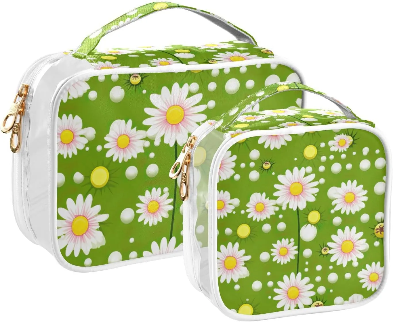 GAIGEO Pink Daisies on Green Lightweight Travel Toiletry Bag, Airport Toiletries Bag, Toiletry Bag for Woman, 2 Pack