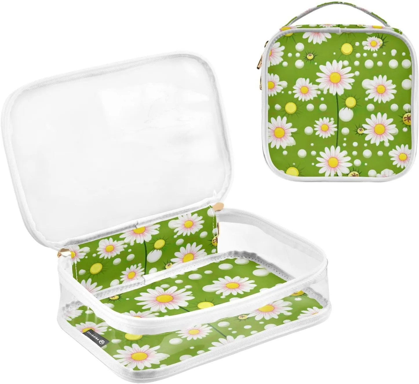 GAIGEO Pink Daisies on Green Lightweight Travel Toiletry Bag, Airport Toiletries Bag, Toiletry Bag for Woman, 2 Pack