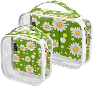 GAIGEO Pink Daisies on Green Lightweight Travel Toiletry Bag, Airport Toiletries Bag, Toiletry Bag for Woman, 2 Pack