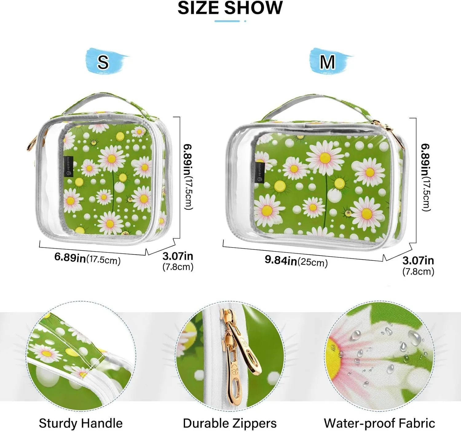 GAIGEO Pink Daisies on Green Lightweight Travel Toiletry Bag, Airport Toiletries Bag, Toiletry Bag for Woman, 2 Pack