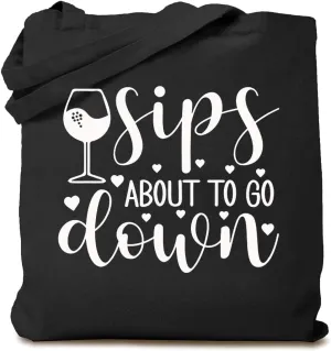 Girls Weekend Canvas Tote Bags for Women Sips about to Go Down Shoulder Bag Reusable Washable Shopping Bags