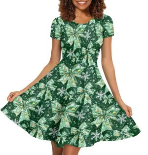 GLUDEAR Women's Short Sleeve Unique Black Sun Moon Stars Galaxy Print Casual Flared Midi Dress S-4XL
