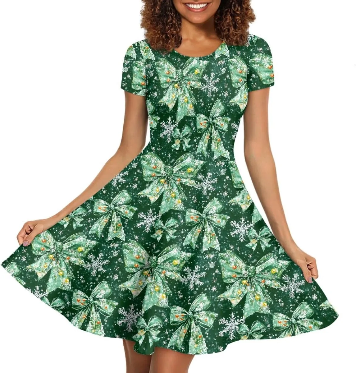 GLUDEAR Women's Short Sleeve Unique Black Sun Moon Stars Galaxy Print Casual Flared Midi Dress S-4XL