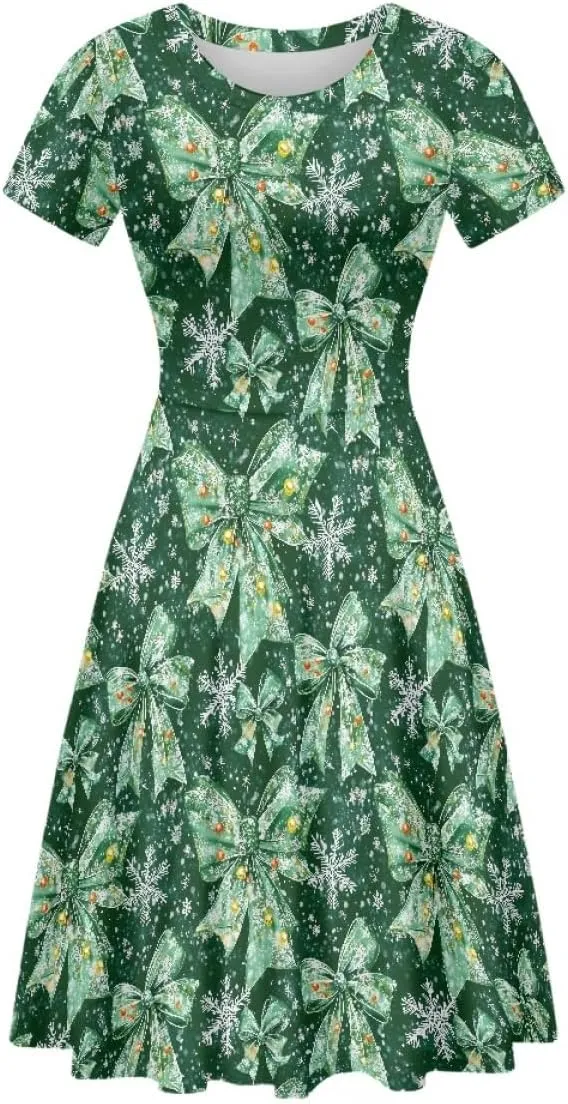 GLUDEAR Women's Short Sleeve Unique Black Sun Moon Stars Galaxy Print Casual Flared Midi Dress S-4XL