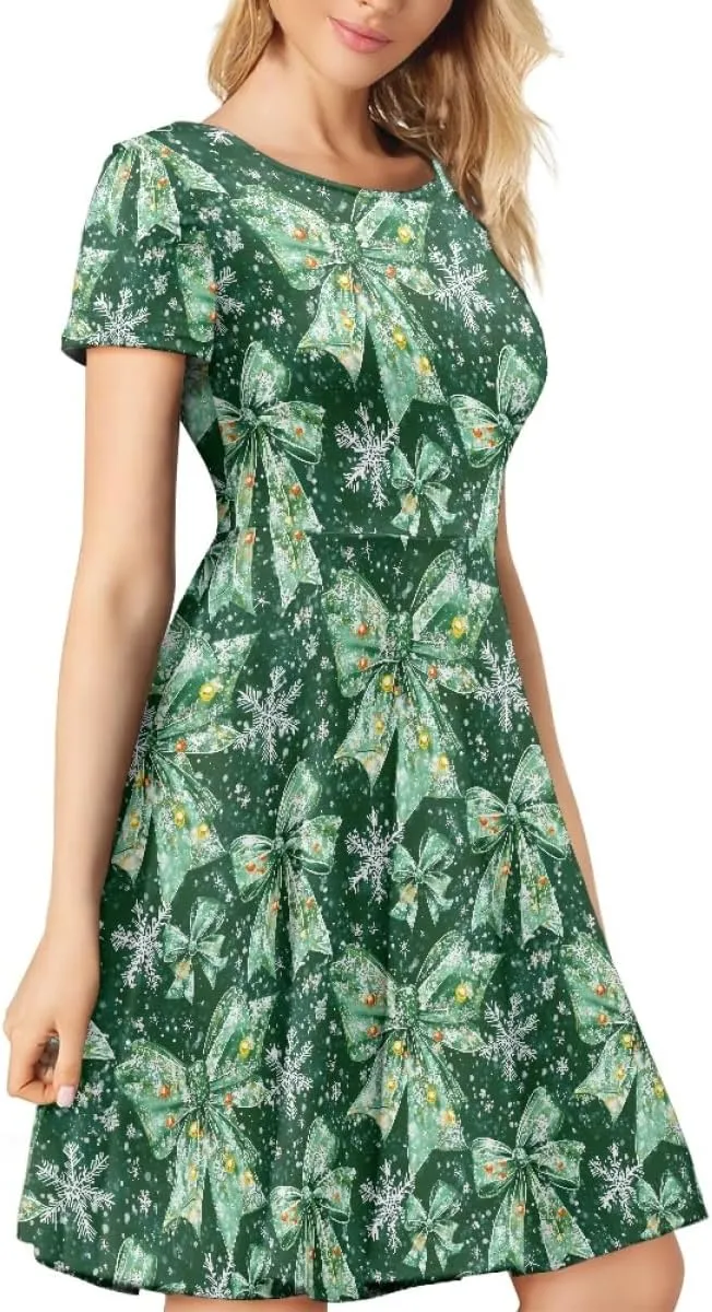 GLUDEAR Women's Short Sleeve Unique Black Sun Moon Stars Galaxy Print Casual Flared Midi Dress S-4XL
