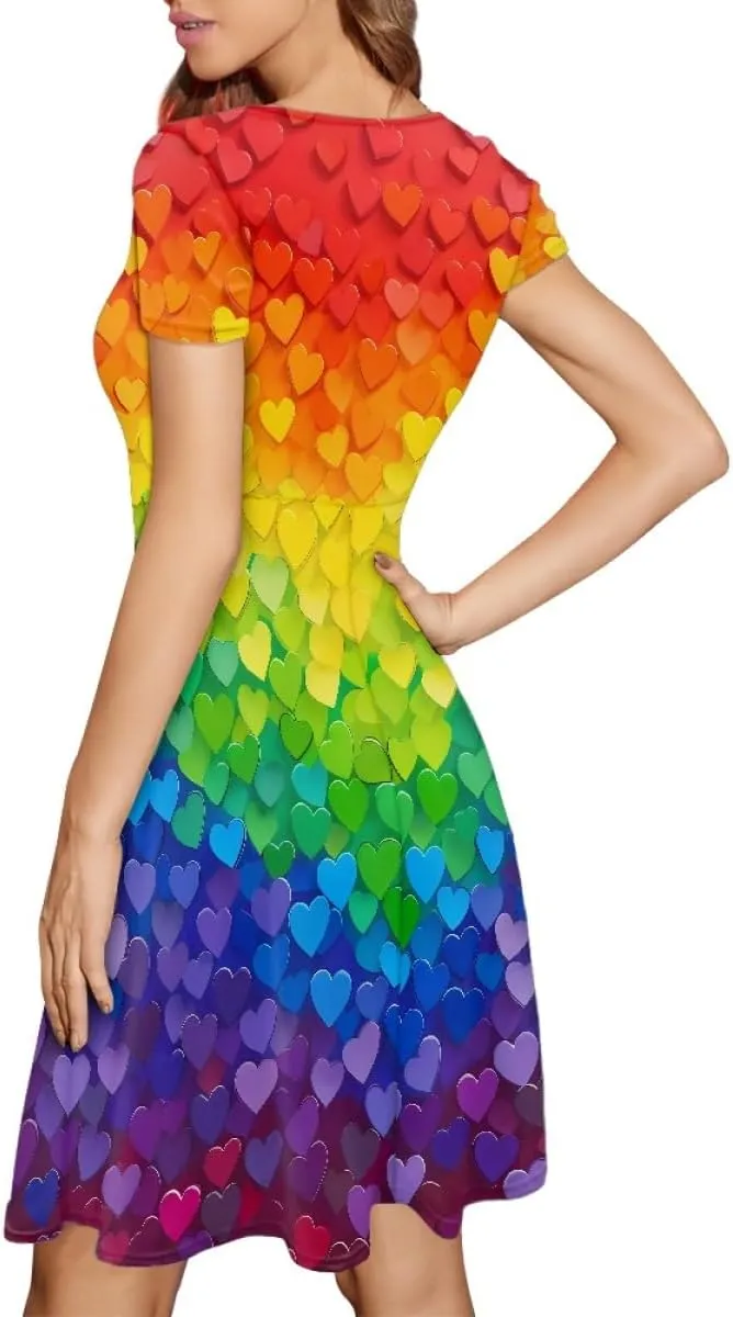 GLUDEAR Women's Summer Van Gogh Art 3D Print Crewneck Short Sleeve T-Shirt Swing Dress
