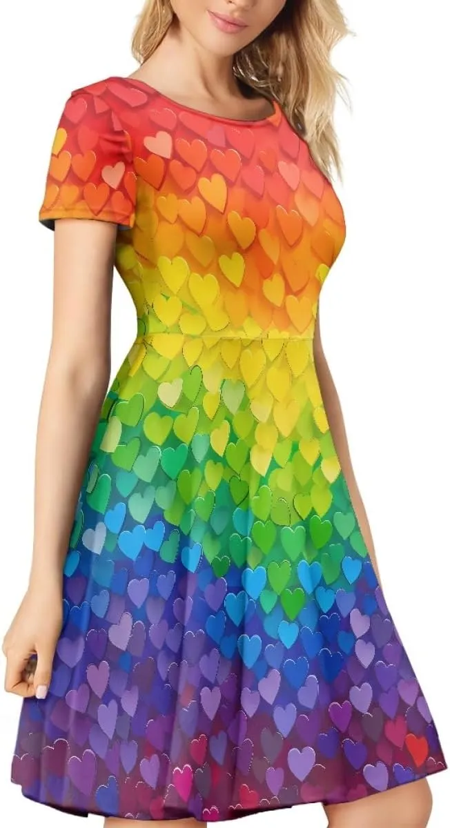 GLUDEAR Women's Summer Van Gogh Art 3D Print Crewneck Short Sleeve T-Shirt Swing Dress