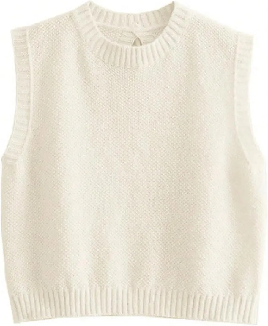 GORGLITTER Women's Cropped Backless Crochet Vest Open Back Tie Sweater Tank Tops