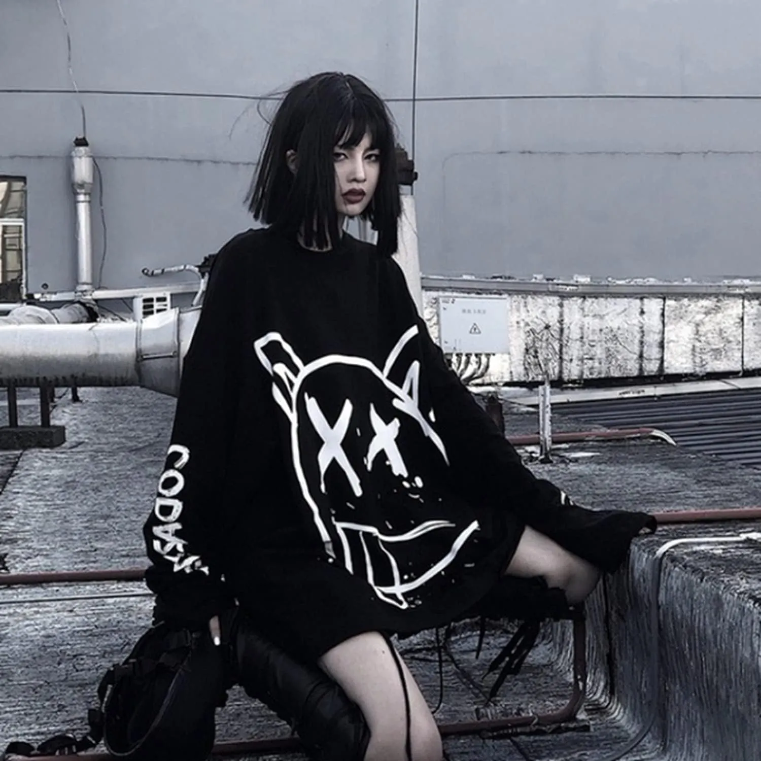 Gothic Cartoon Horror Graphic T-Shirt Women Character Print Loose Punk Japanese Pullover Top Harajuku Street Tees 