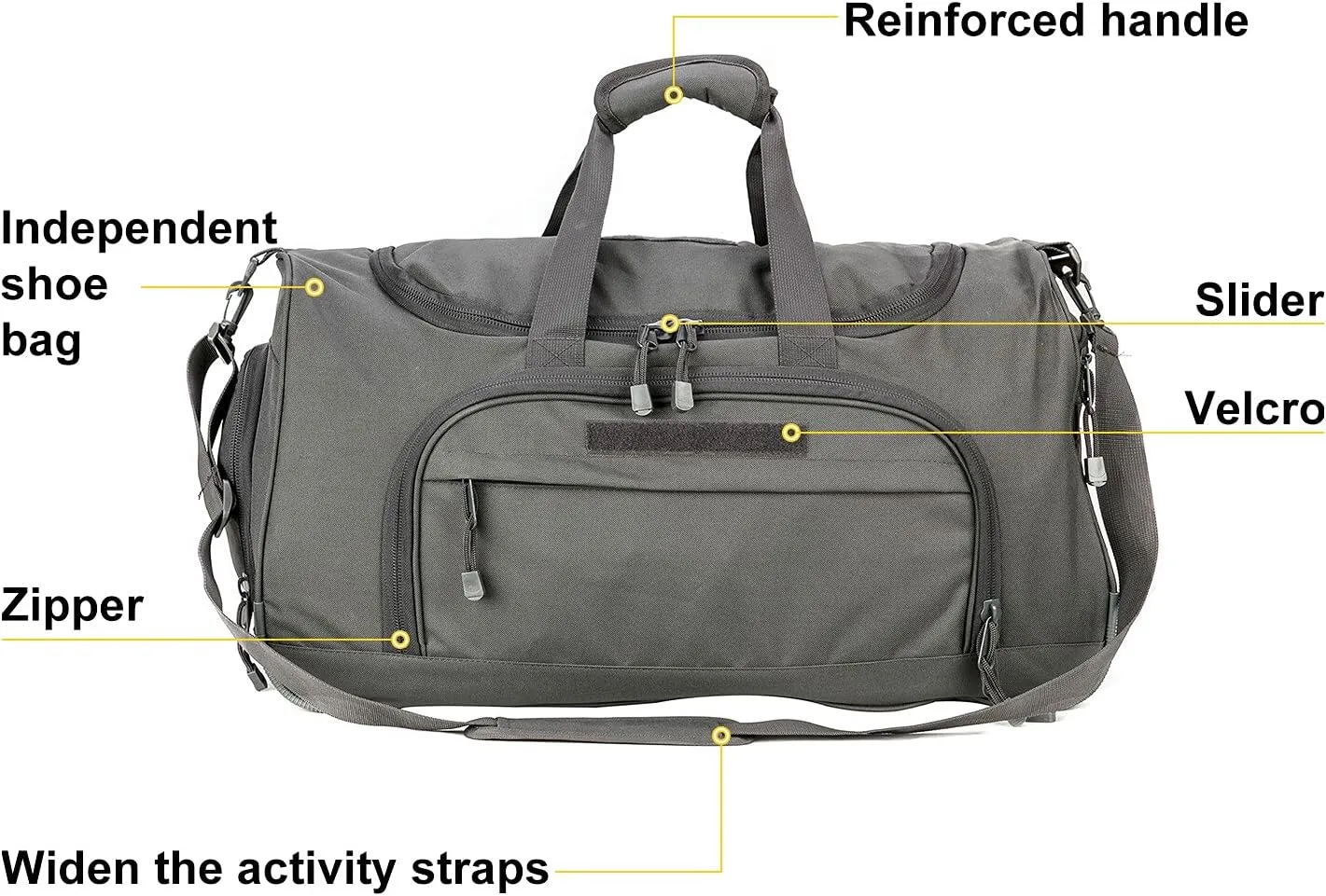 Greencity Gym Bag Travel Duffel Bag Sports Tote Tactical Army Weekender Work Out Bags for Women & Men Lightweight Waterproof Shoe Pocket,Grey 21.2 Inch