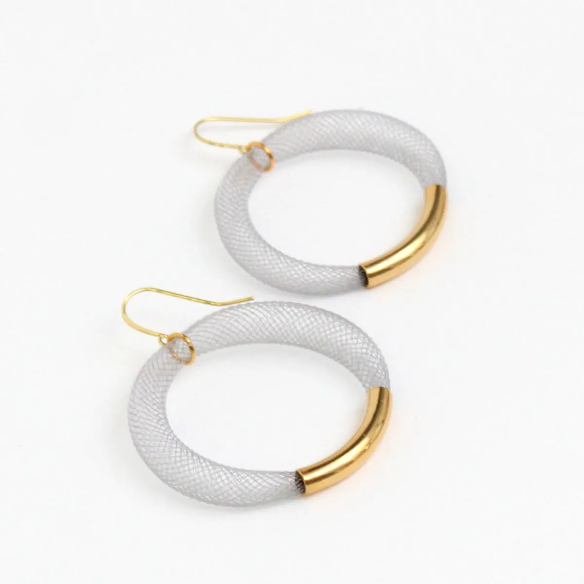 Grey Mesh Hoop Earring Gold