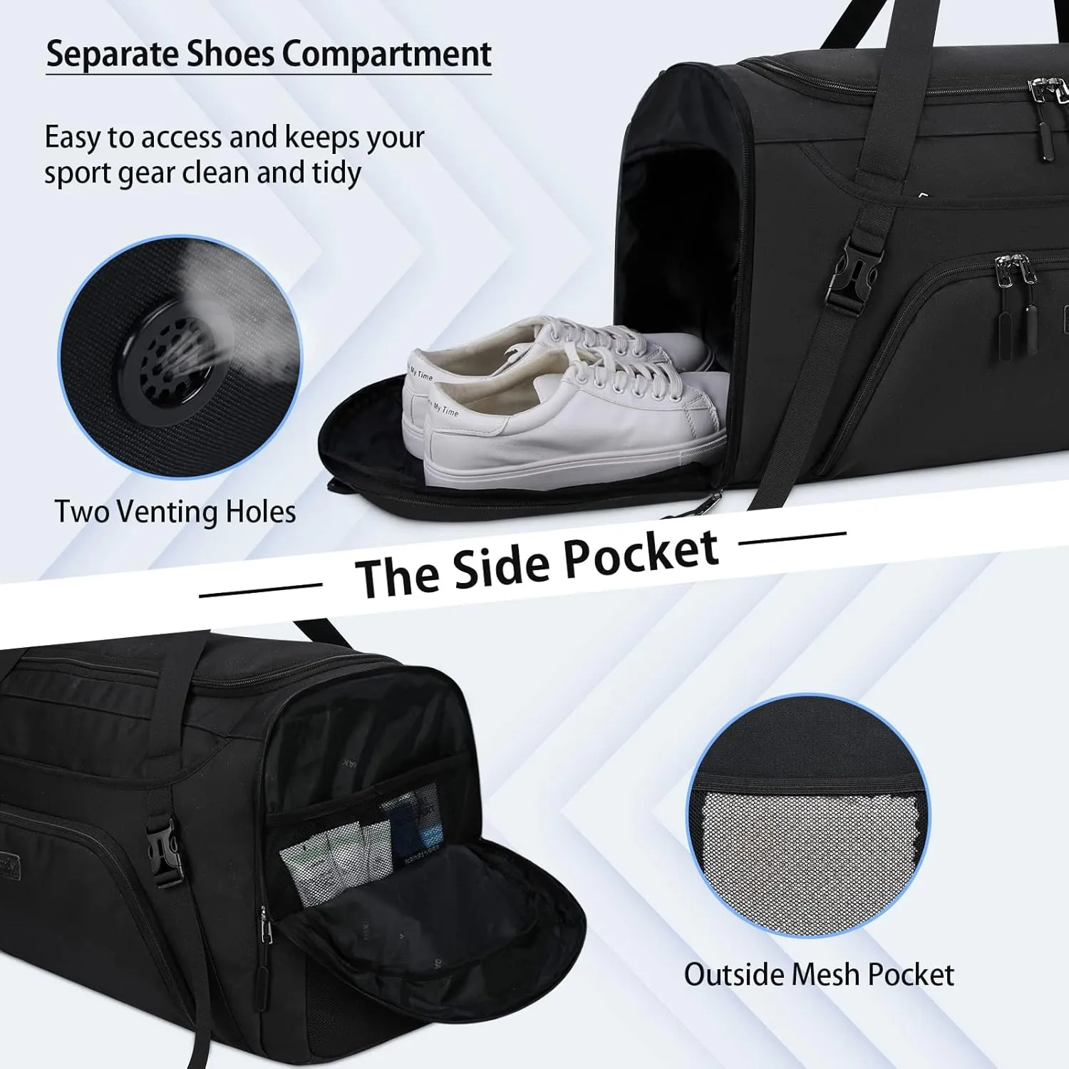 Gym Duffle Bag for Women Men 40L Waterproof Sports Travel Duffel Bags with Shoe Compartment,Wet Pocket Large Weekender Overnight with Toiletry Bag,Black