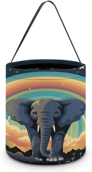 Halloween Handheld Candy Bag Trick Or Treat Bag A Cute Elephant on A Rainbow Background Printed Party Gift Bag Candy Handheld Bag Handheld Candy Bucket Multipurpose Portable And Foldable Handheld
