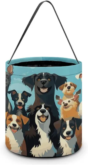 Halloween Handheld Candy Bag Trick Or Treat Bag A Large Group of Dogs on A Blue Background Printed Party Gift Bag Candy Handheld Bag Handheld Candy Bucket Multipurpose Portable And Foldable Handhe
