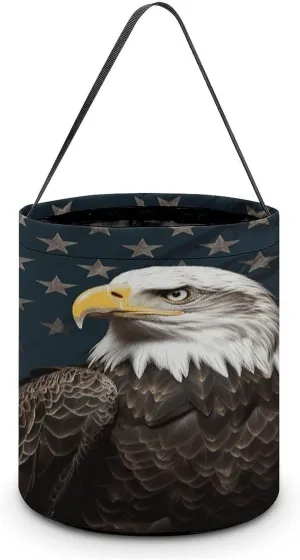 Halloween Handheld Candy Bag Trick Or Treat Bag American Bald Eagle Sitting on Flag Ribbon Printed Party Gift Bag Candy Handheld Bag Handheld Candy Bucket Multipurpose Portable And Foldable Handhe