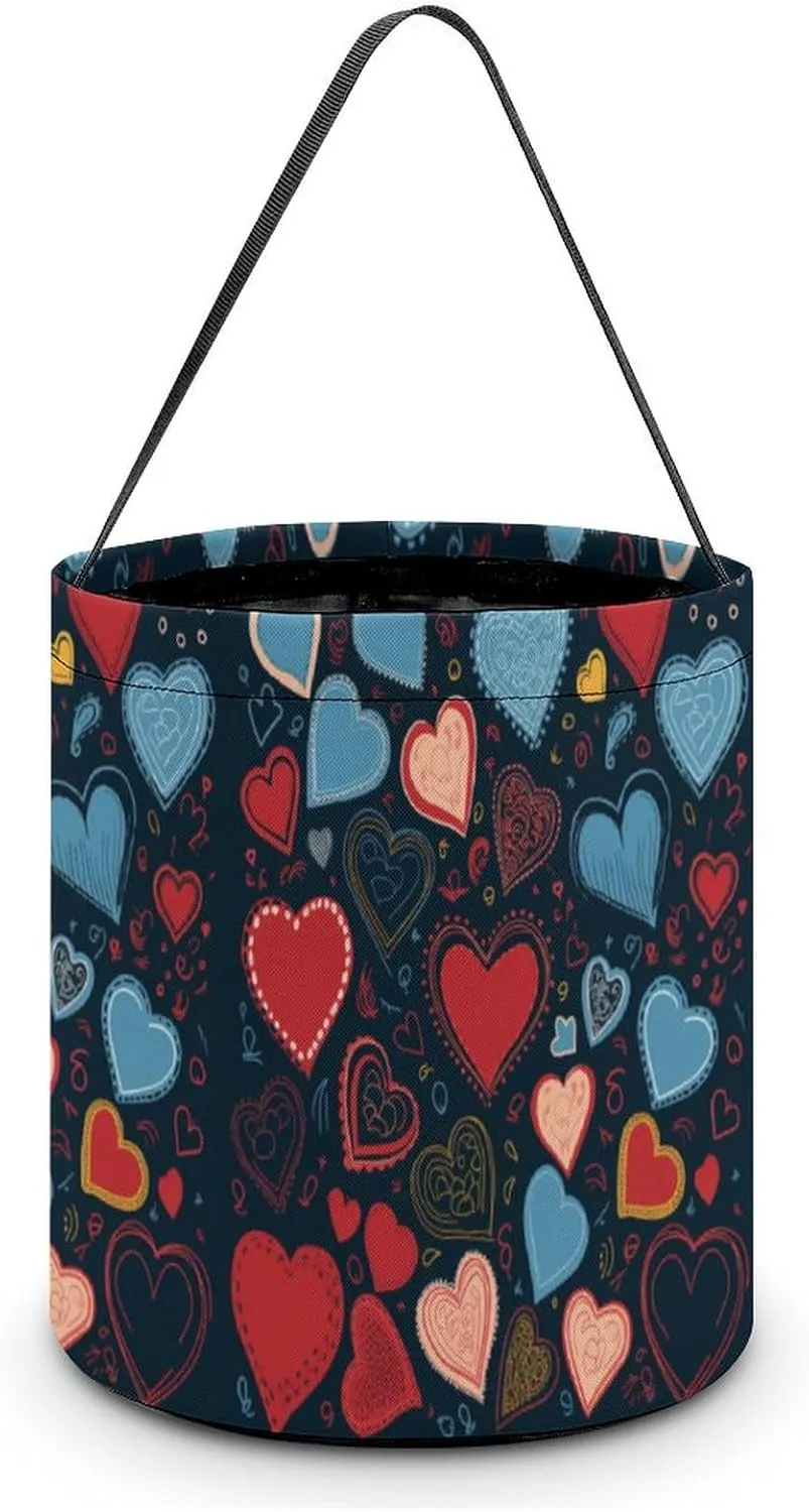 Halloween Handheld Candy Bag Trick Or Treat Bag Arious Heart Shapes Printed Party Gift Bag Candy Handheld Bag Handheld Candy Bucket Multipurpose Portable And Foldable Handheld Bucket